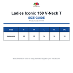 61444 FOTL Ladies Iconic 150 V-Neck T size guide (61444)