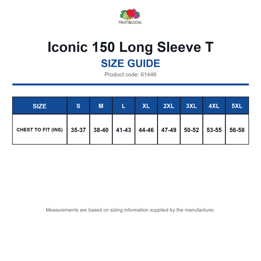 61446 FOTL Iconic 150 Long Sleeve T size guide (61446)