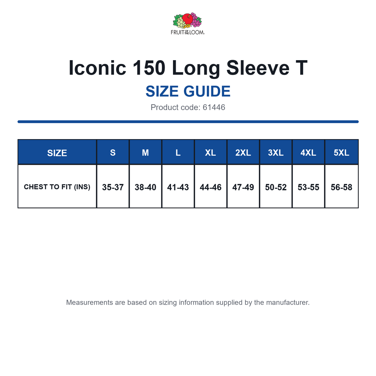 61446 FOTL Iconic 150 Long Sleeve T size guide (61446)