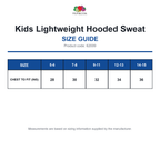 62009 FOTL Kids Lightweight Hooded Sweat size guide (62009)