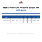 62034 FOTL Mens Premium Hooded Sweat Jkt size guide (62034)