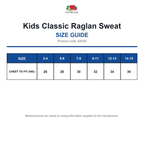 62039 FOTL Kids Classic Raglan Sweat size guide (62039)