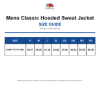 62062 FOTL Mens Classic Hooded Sweat Jacket size guide (62062)