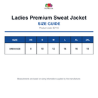 62116 FOTL Ladies Premium Sweat Jacket size guide (62116)