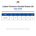 62118 FOTL Ladies Premium Hooded Sweat Jkt size guide (62118)
