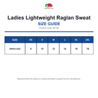 62146 FOTL Ladies Lightweight Raglan Sweat size guide (62146)