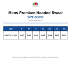 62152 FOTL Mens Premium Hooded Sweat size guide (62152)
