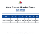 62208 FOTL Mens Classic Hooded Sweat size guide (62208)