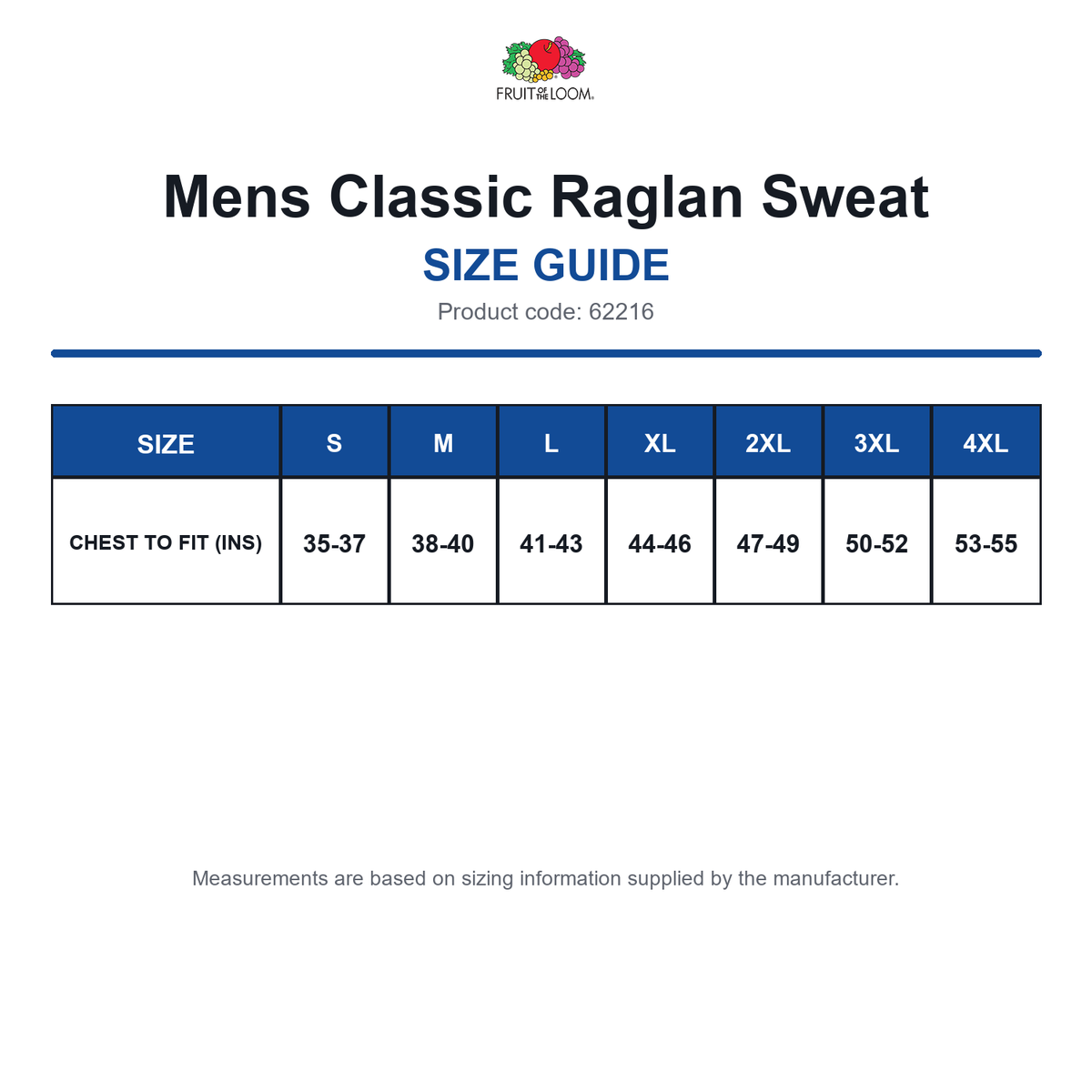 62216 FOTL Mens Classic Raglan Sweat size guide (62216)