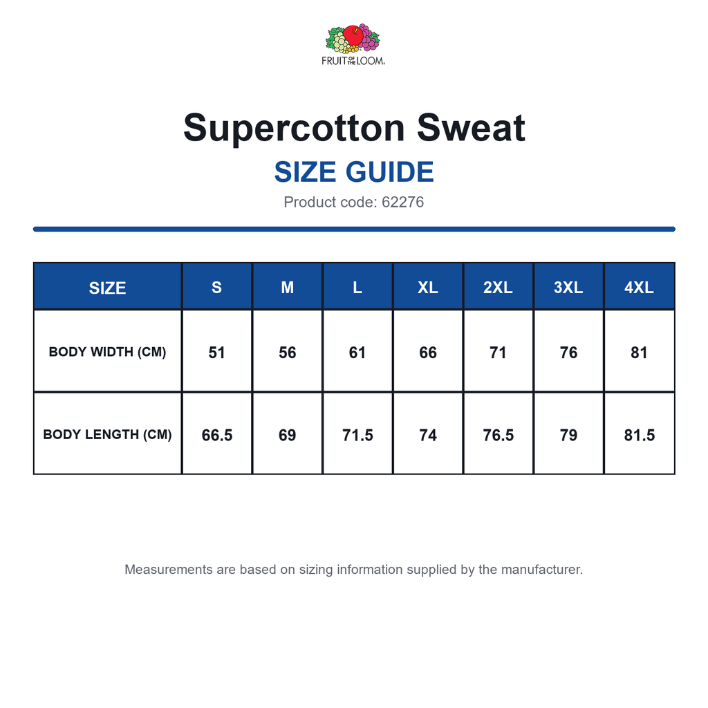 62276 FOTL Supercotton Sweat size guide (62276)