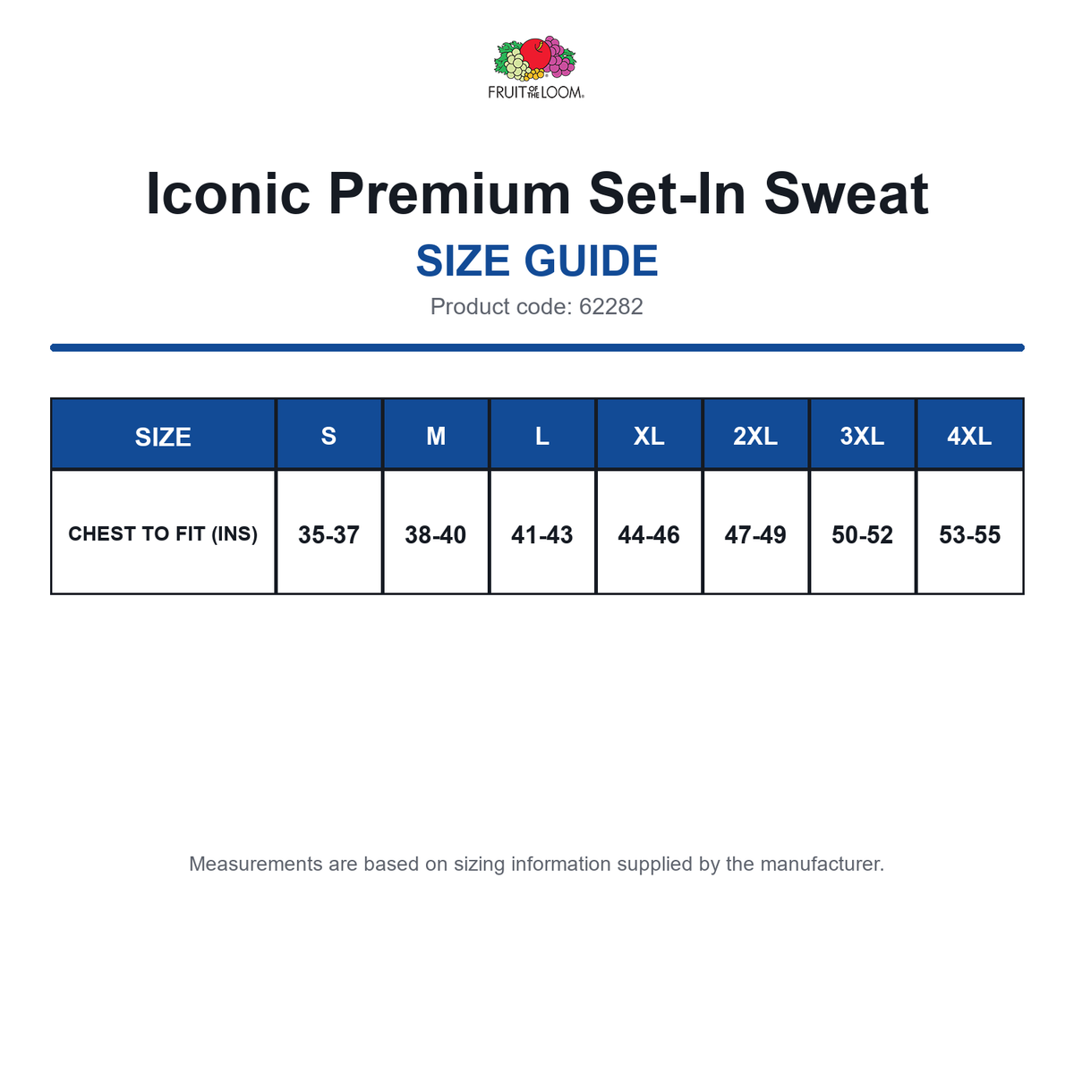 62282 FOTL Iconic Premium Set-In Sweat size guide (62282)