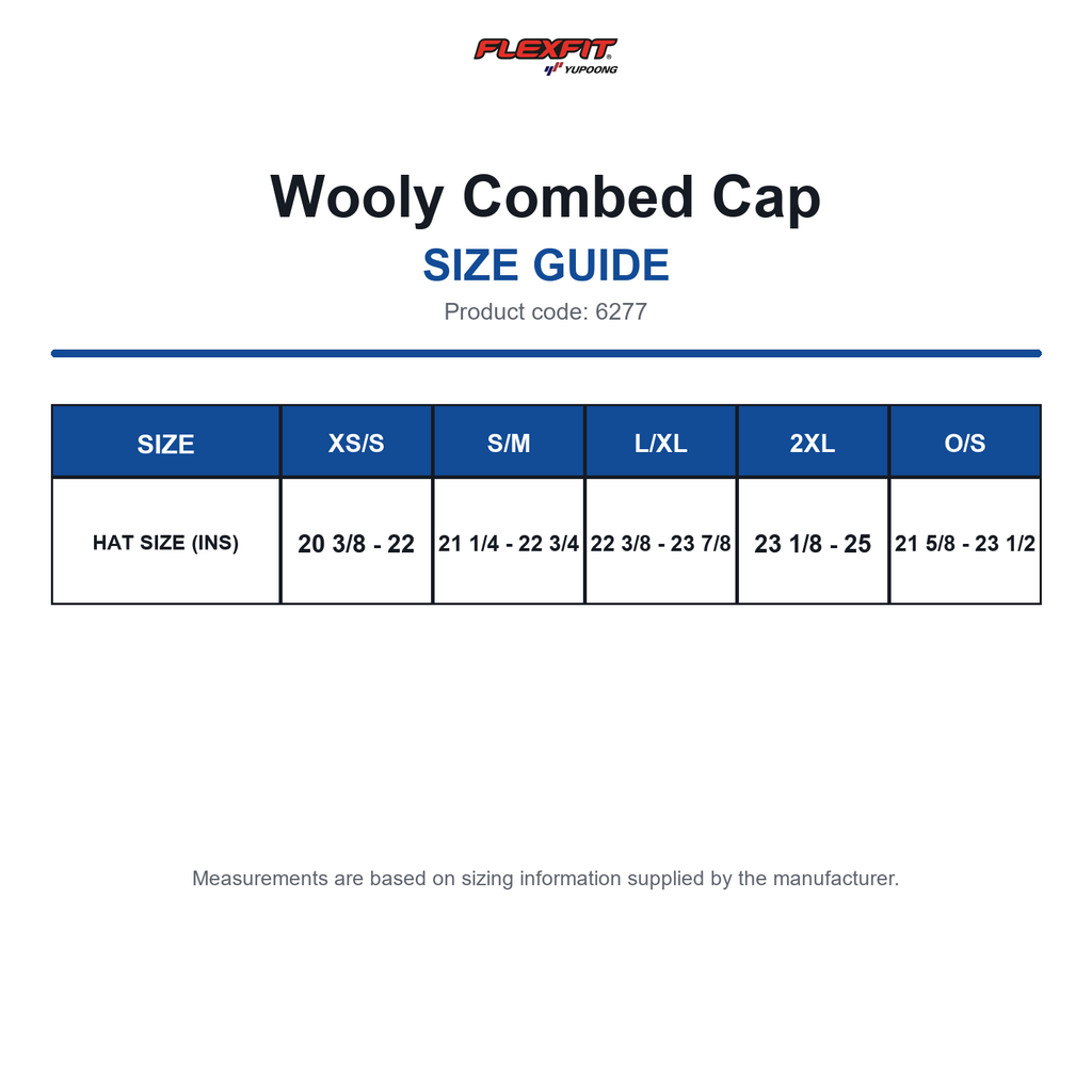 6277 Flexfit Wooly Combed Cap size guide (6277)