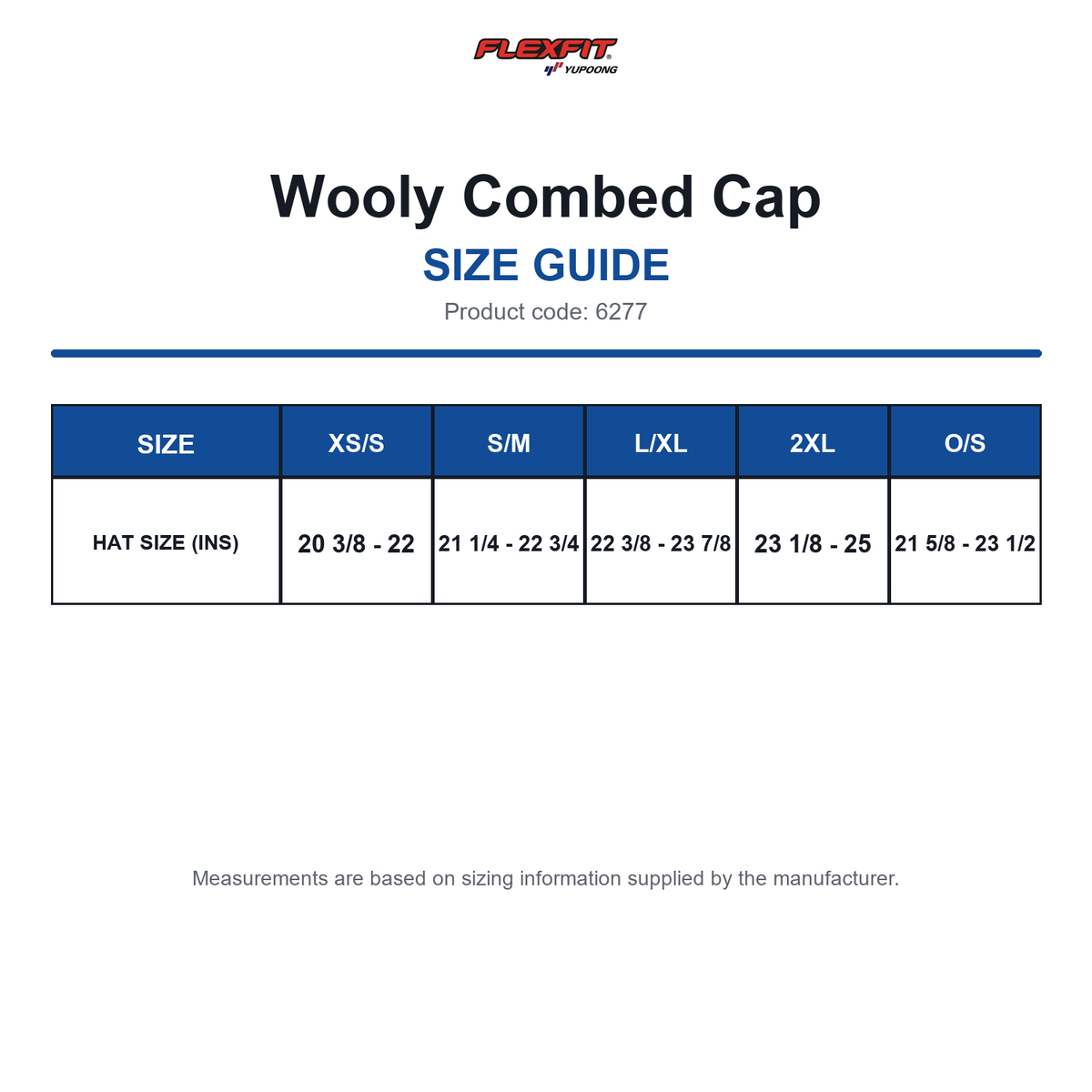 6277 Flexfit Wooly Combed Cap size guide (6277)