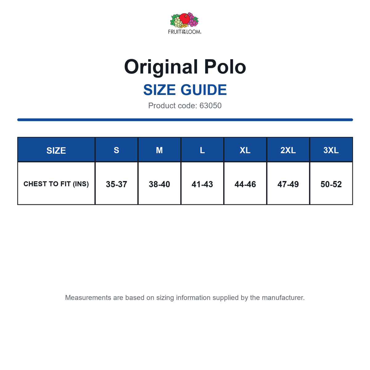 63050 FOTL Original Polo size guide (63050)