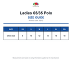 63212 FOTL Ladies 65/35 Polo size guide (63212)