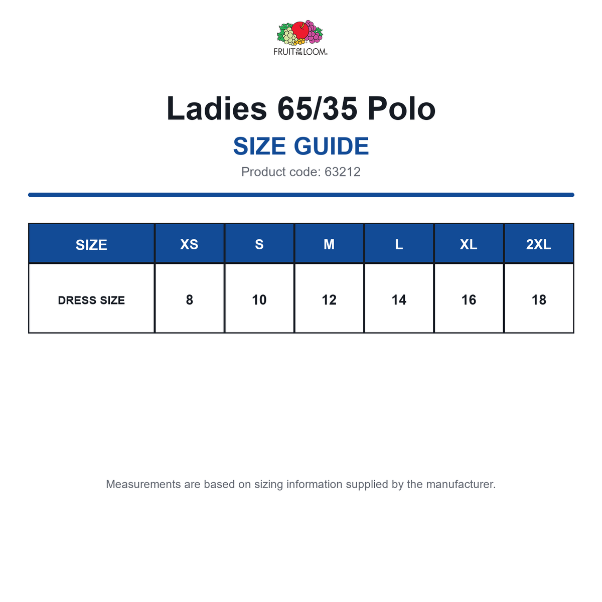 63212 FOTL Ladies 65/35 Polo size guide (63212)