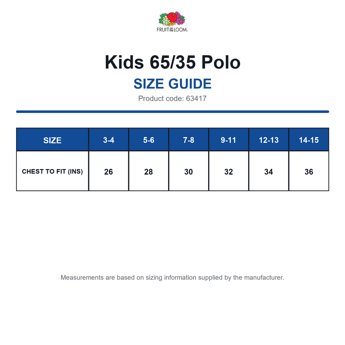 63417 FOTL Kids 65/35 Polo size guide (63417)