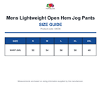 64038 FOTL Mens Lightweight Open Hem Jog Pants size guide (64038)