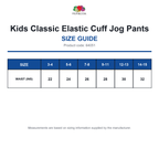 64051 FOTL Kids Classic Elastic Cuff Jog Pants size guide (64051)