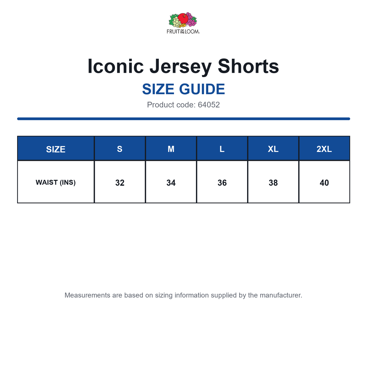 64052 FOTL Iconic Jersey Shorts size guide (64052)