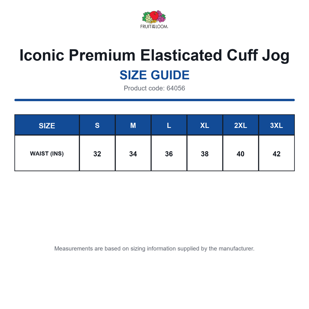 64056 FOTL Iconic Premium Elasticated Cuff Jog size guide (64056)