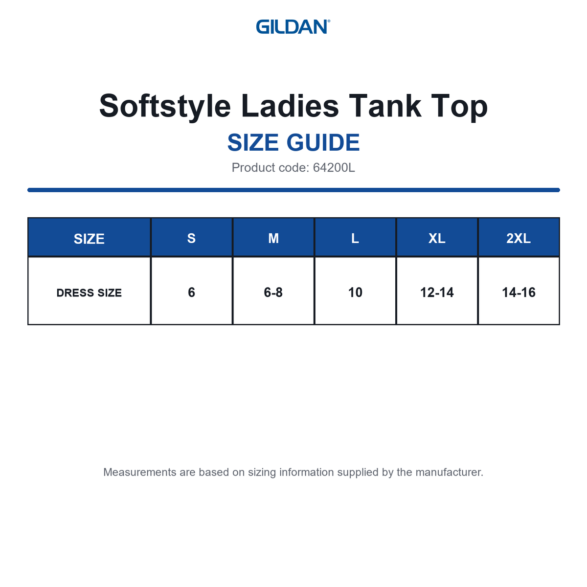 64200L Gildan Softstyle Ladies Tank Top size guide (64200L)