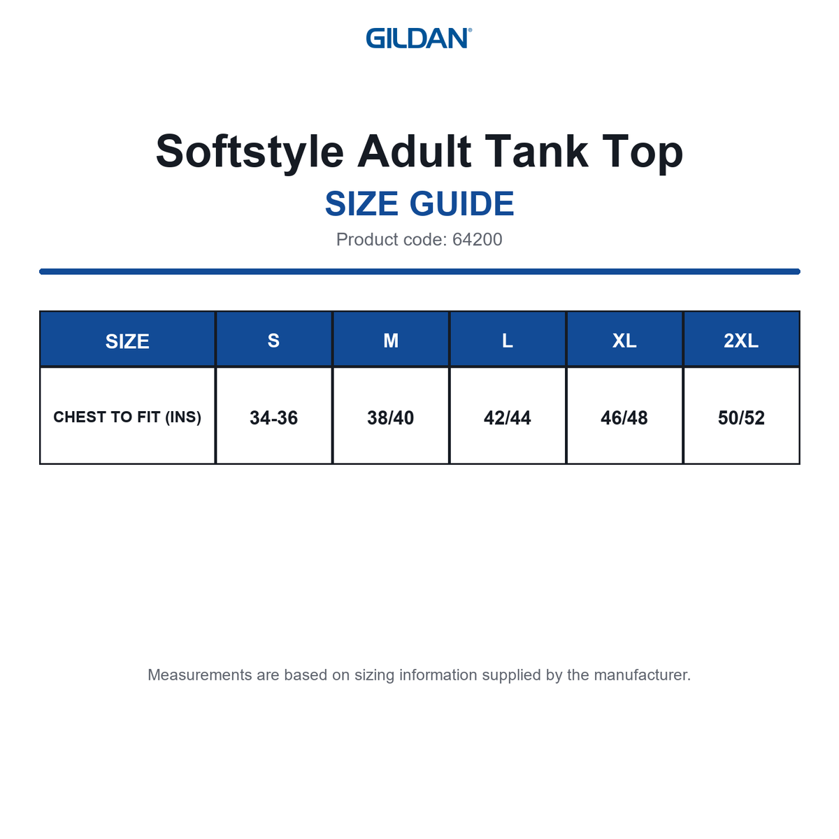 64200 GIldan Softstyle Adult Tank Top size guide (64200)
