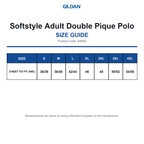 64800 Gildan Softstyle Adult Double Pique Polo size guide (64800)