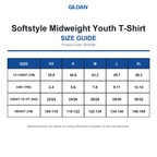 65000B Gildan Softstyle Midweight Youth T-Shirt size guide (65000B)