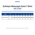 65000 Gildan Softstyle Midweight Adult T-Shirt size guide (65000)