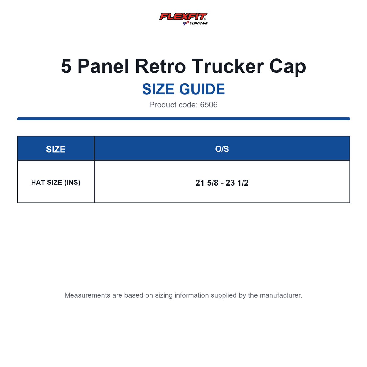 6506 Flexfit 5 Panel Retro Trucker Cap size guide (6506)