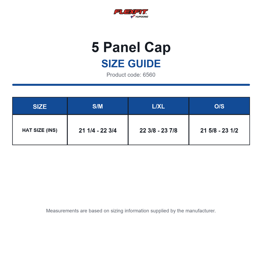 6560 Flexfit 5 Panel Cap size guide (6560)