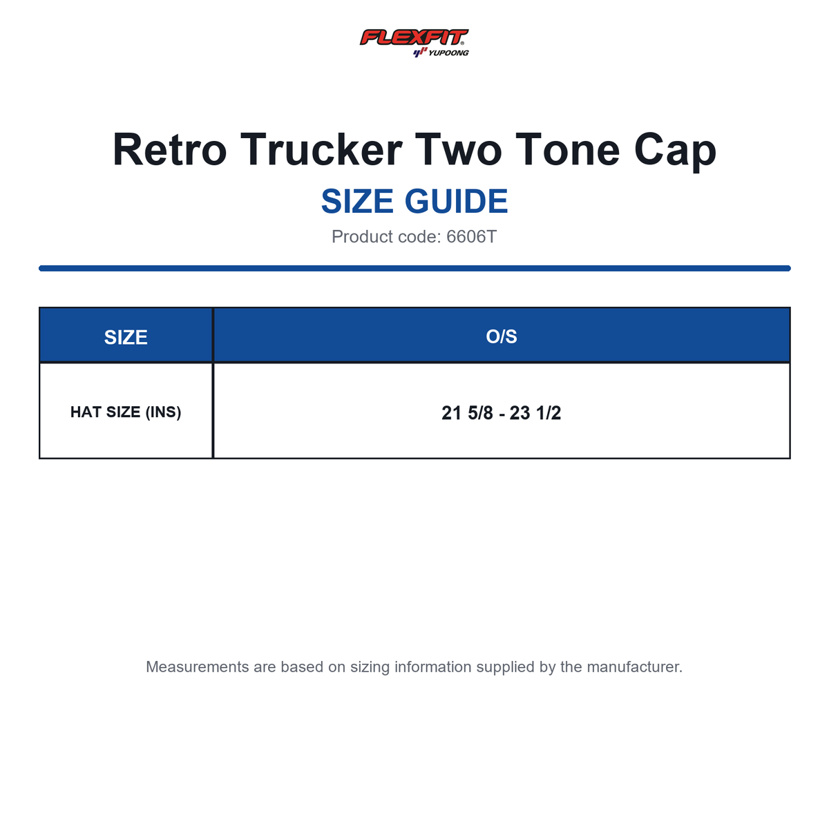6606T Flexfit Retro Trucker Two Tone Cap size guide (6606T)