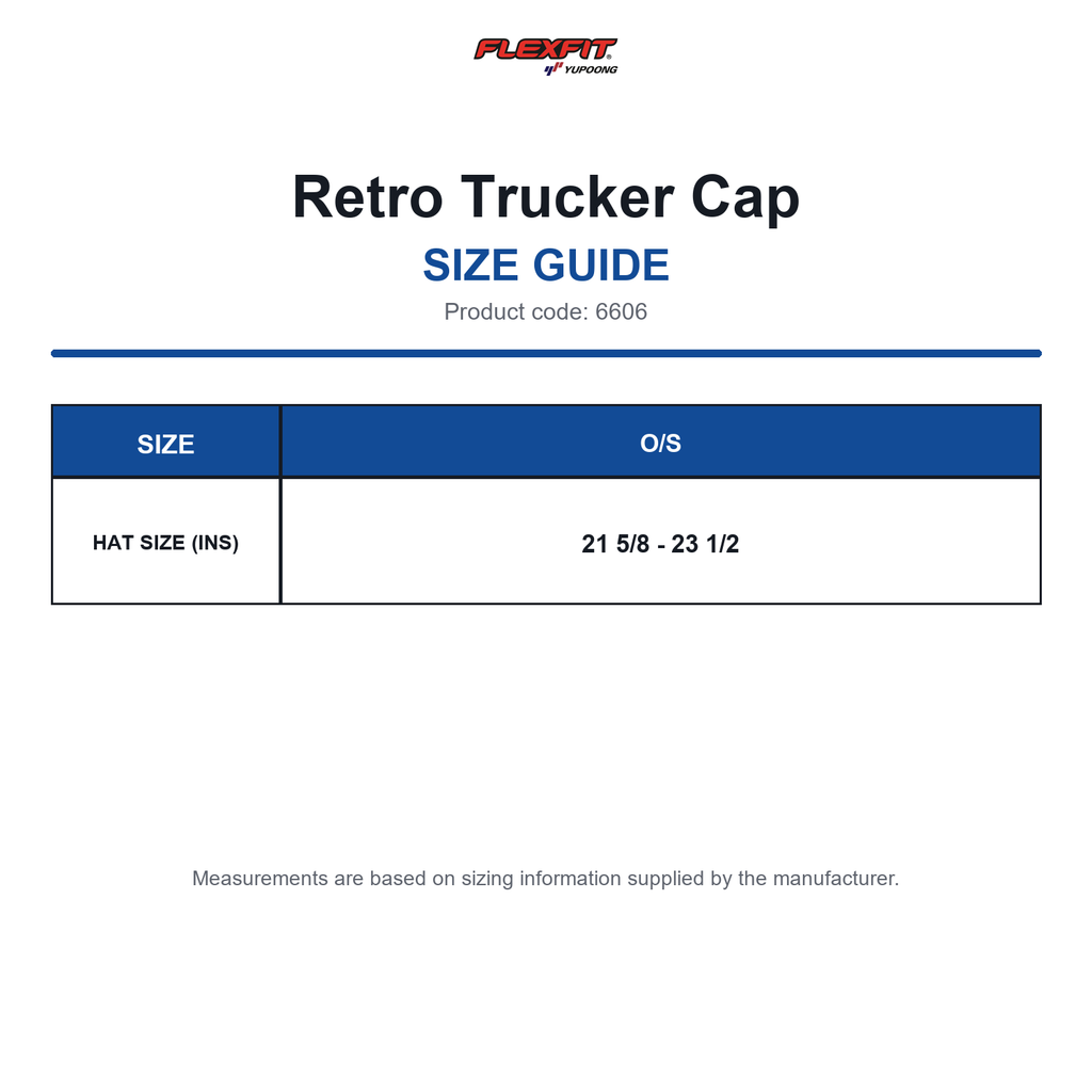 6606 Flexfit Retro Trucker Cap size guide (6606)