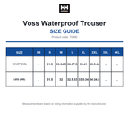 70480 Helly Hansen Voss Waterproof Trouser size guide (70480)