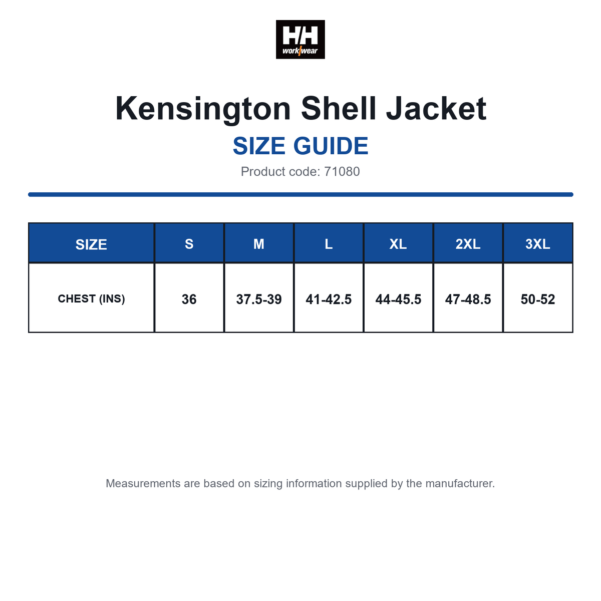 71080 Helly Hansen Kensington Shell Jacket size guide (71080)