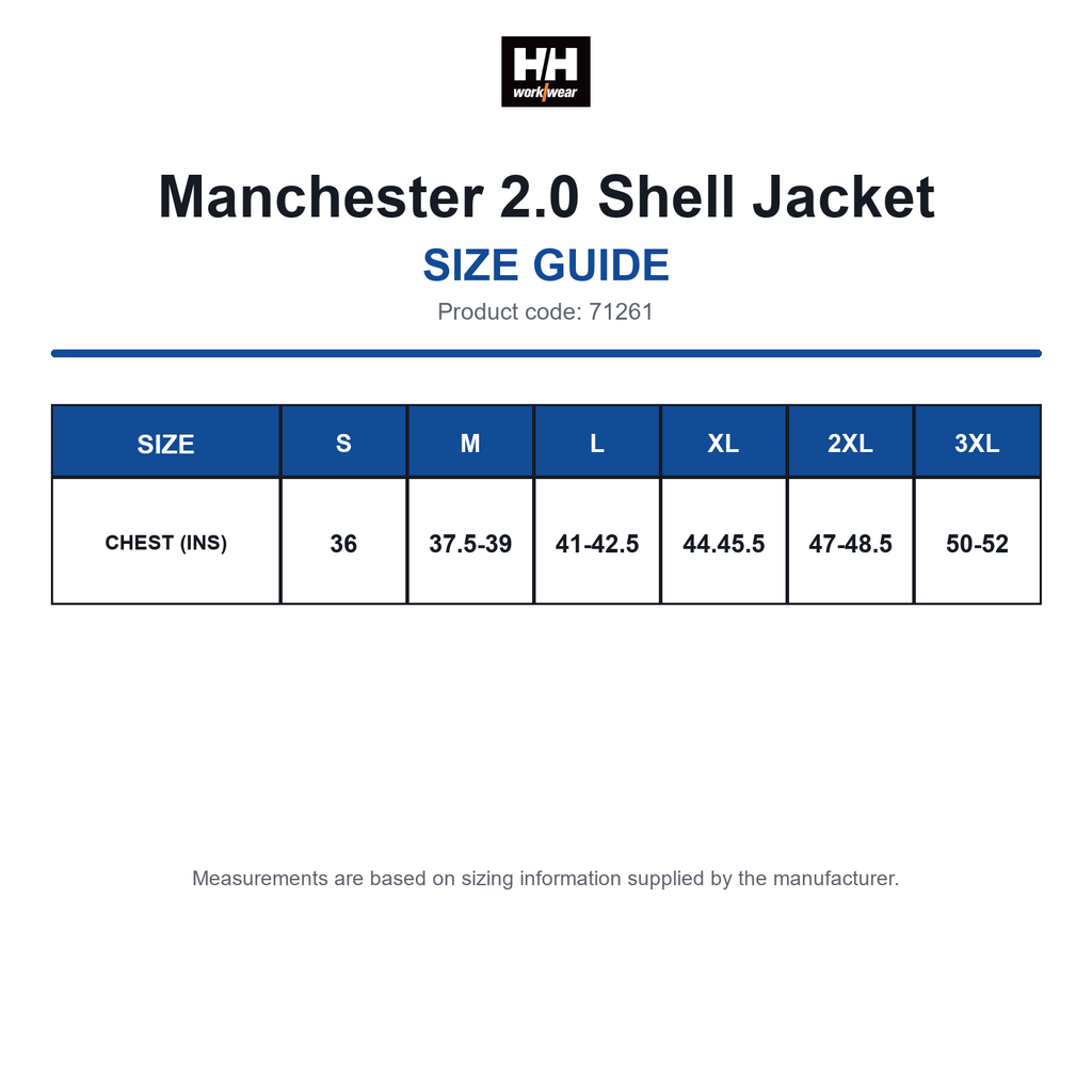 71261 Helly Hansen Manchester 2.0 Shell Jacket size guide (71261)