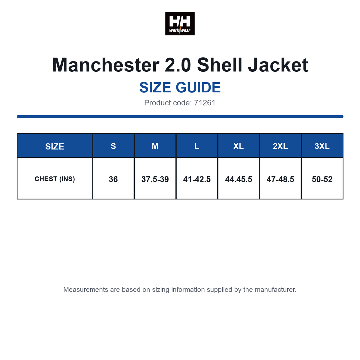 71261 Helly Hansen Manchester 2.0 Shell Jacket size guide (71261)