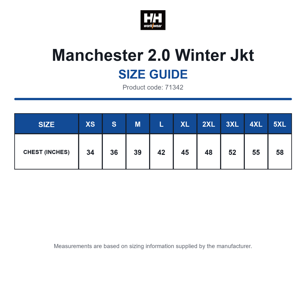 71342 Helly Hansen Manchester 2.0 Winter Jkt size guide (71342)