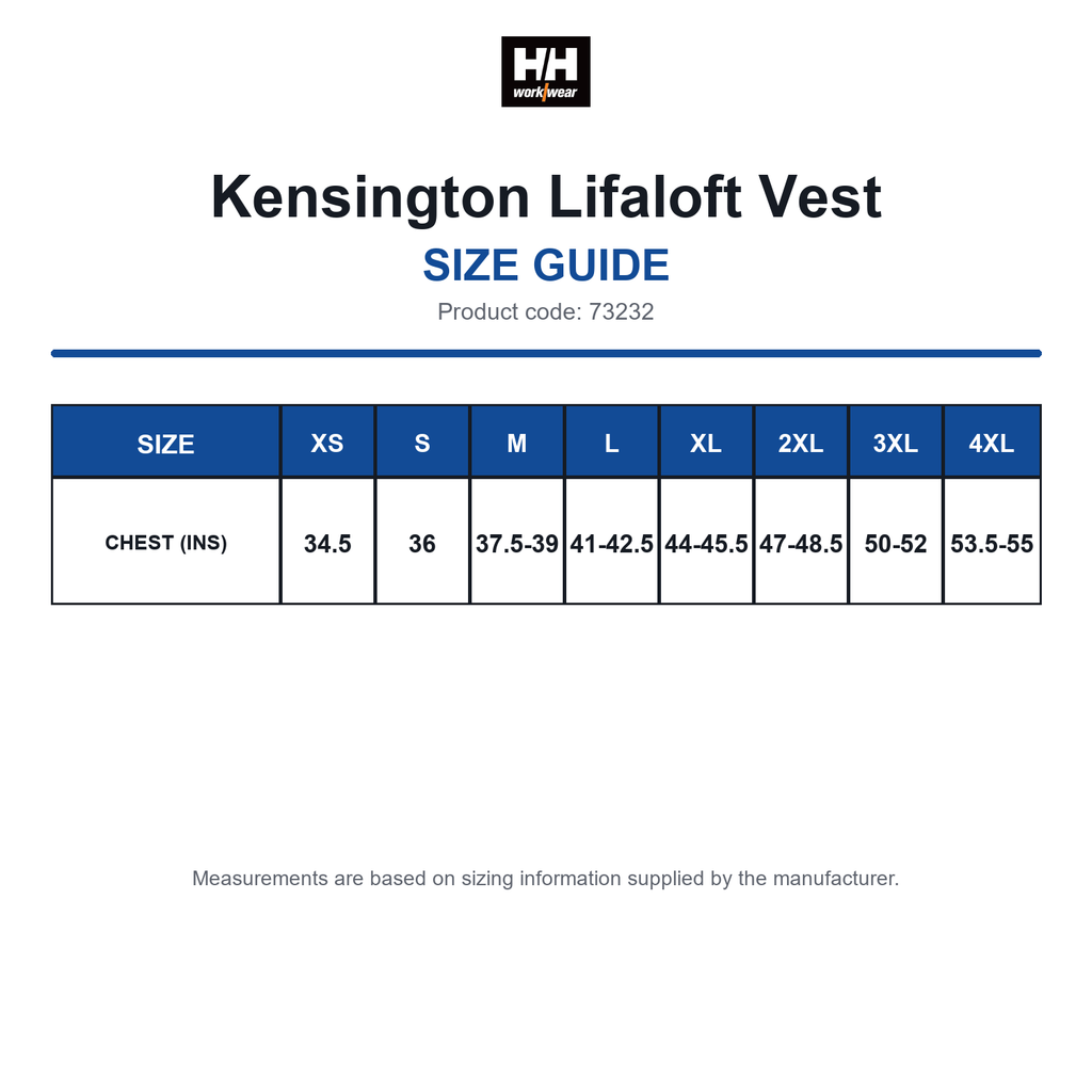 73232 Helly Hansen Kensington Lifaloft Vest size guide (73232)