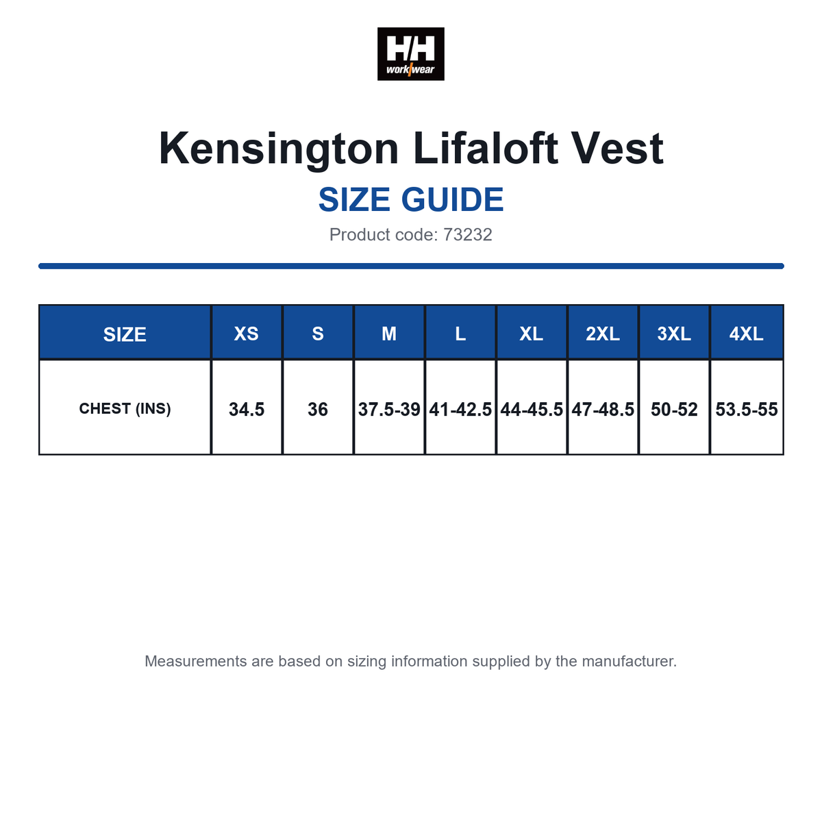 73232 Helly Hansen Kensington Lifaloft Vest size guide (73232)