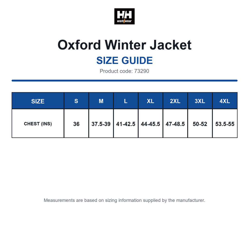 73290 Helly Hansen Oxford Winter Jacket size guide (73290)