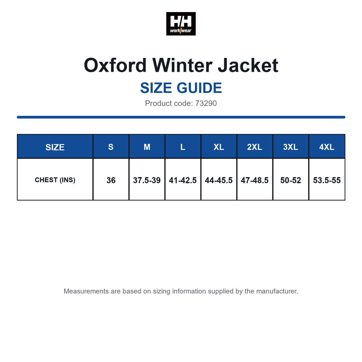 73290 Helly Hansen Oxford Winter Jacket size guide (73290)