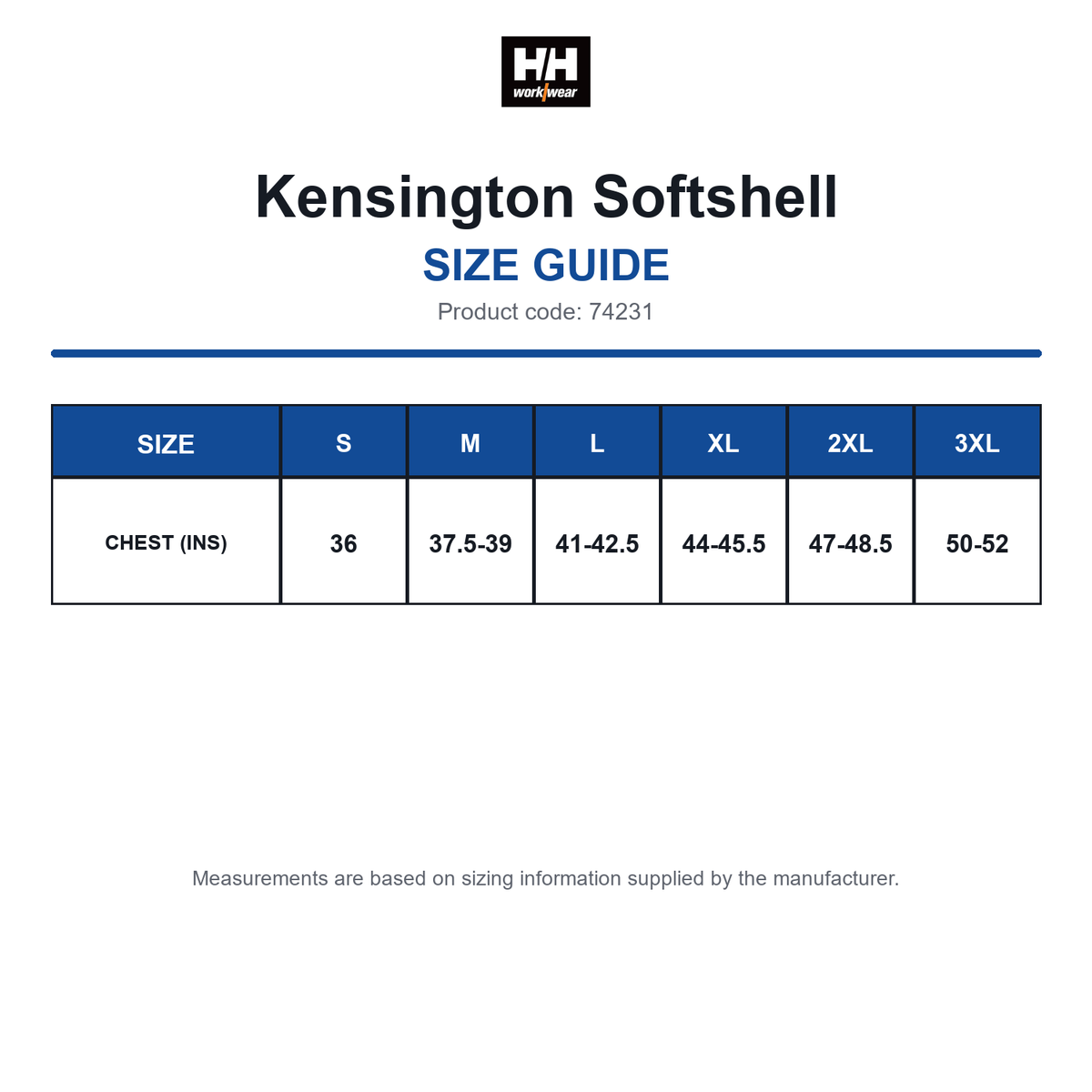 74231 Helly Hansen Kensington Softshell size guide (74231)