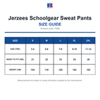 750B Jerzees Schoolgear Sweat Pants size guide (750B)