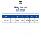 76201 Helly Hansen Berg Jacket size guide (76201)