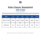 7620B Russell Kids Classic Sweatshirt size guide (7620B)