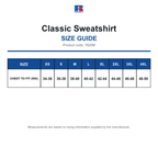 7620M Russell Classic Sweatshirt size guide (7620M)
