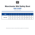 78422 Helly Hansen Manchester Mid Safety Boot size guide (78422)