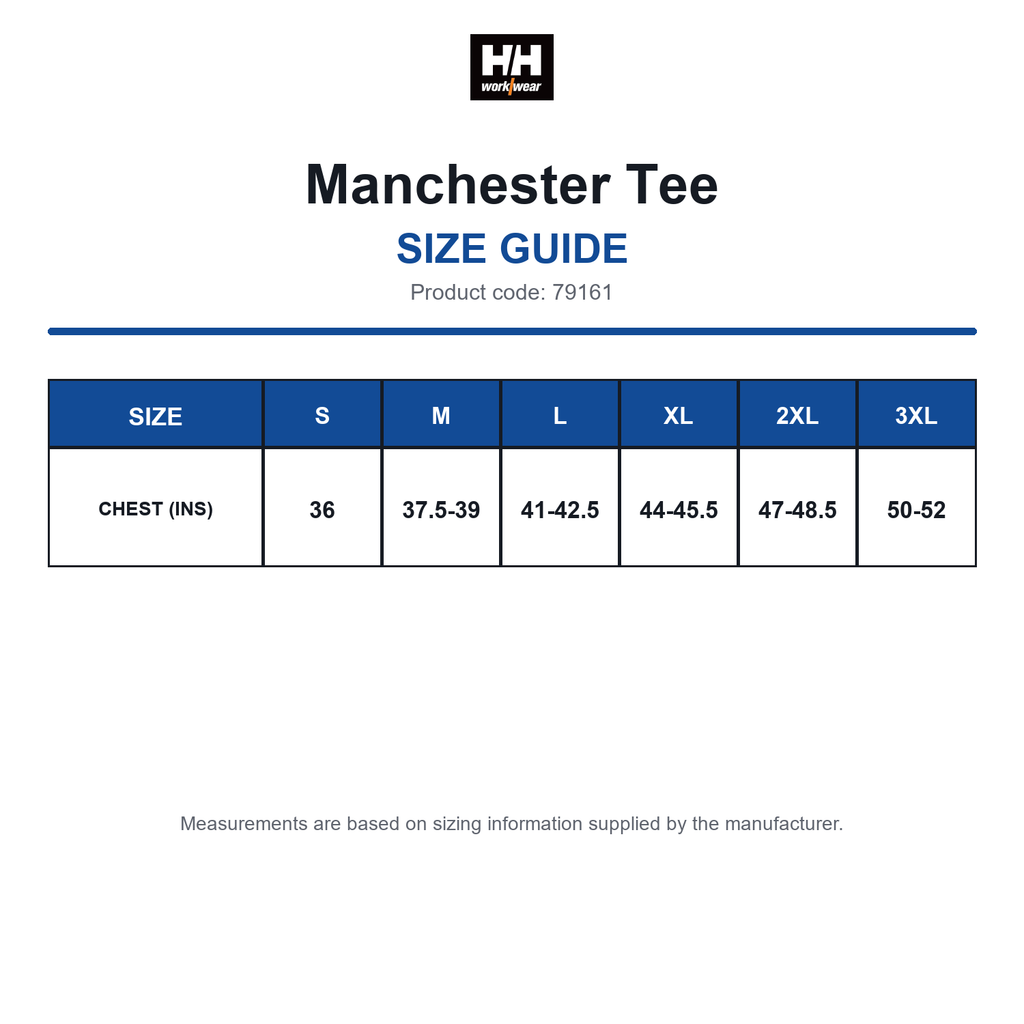 79161 Helly Hansen Manchester Tee size guide (79161)